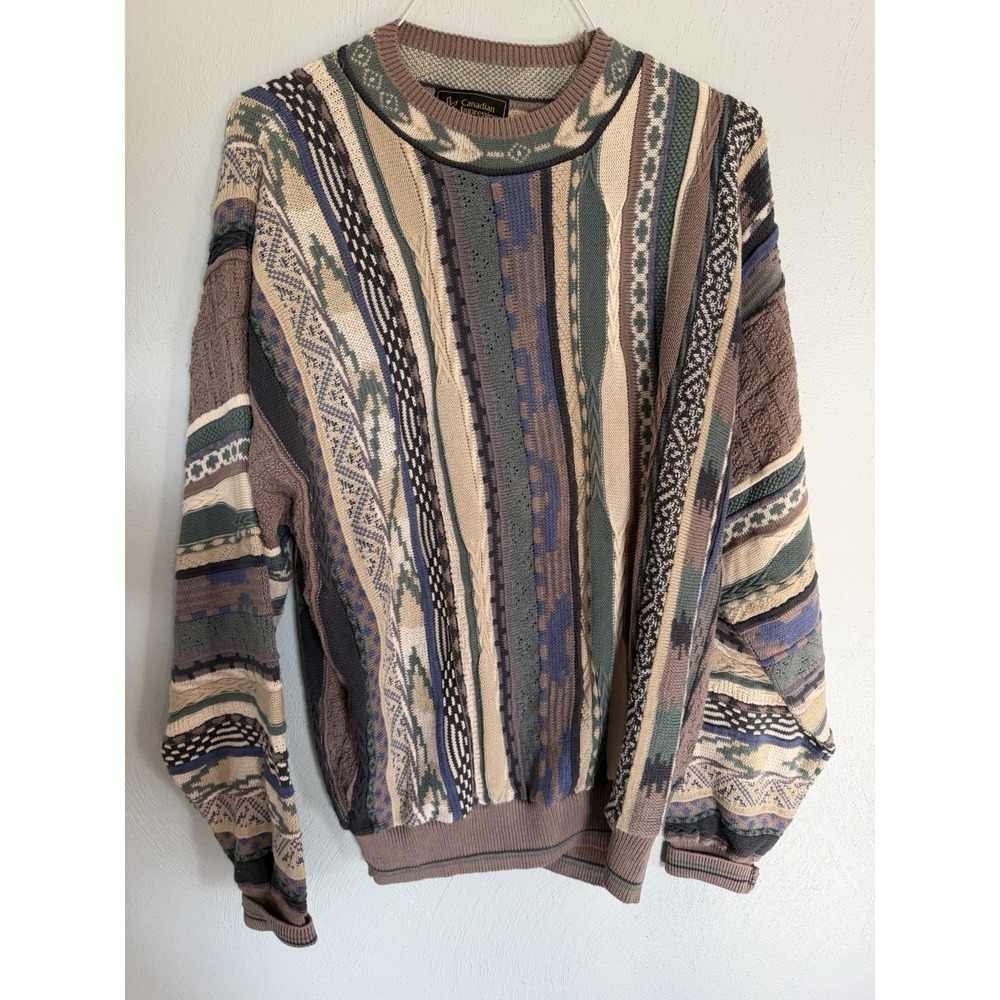 Canadian impression vintage 3D knit pullover sweater "Cosby" "Coogi-style" XL
